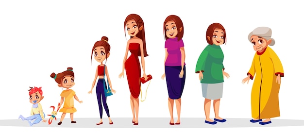 Free vector woman age illustration of female generation cycle. women life stages