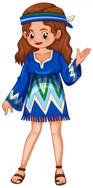 Free Vector woman in blue hippie dress