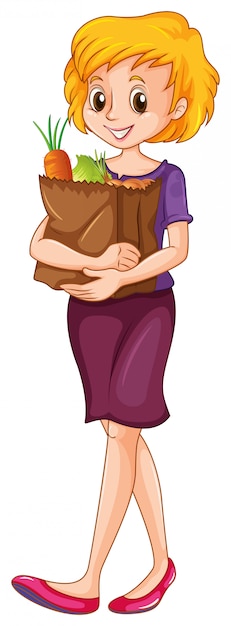 Woman carrying a grocery bag