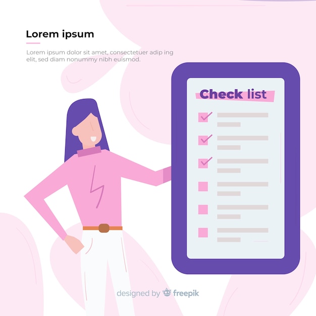 Free Vector woman checking giant check list background template