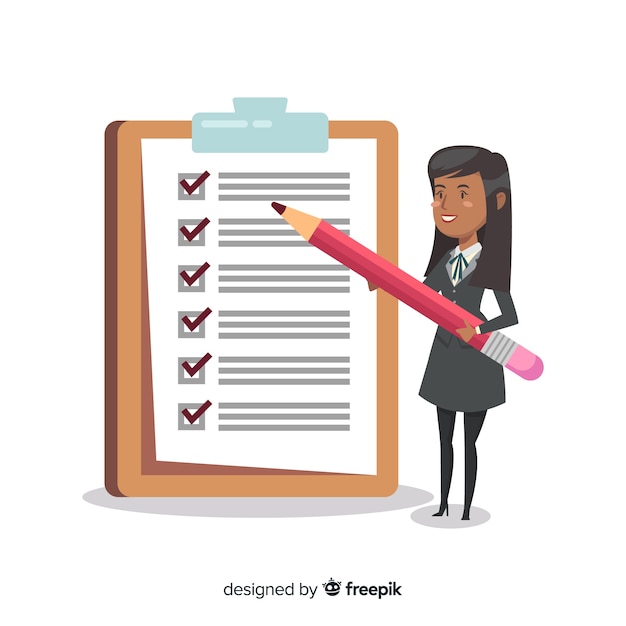 Free Vector woman checking giant check list background