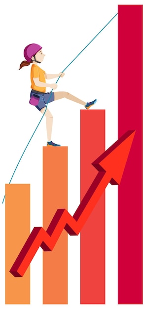 Free vector a woman climbing rising bar chart