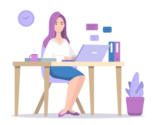 Woman at computer illustration