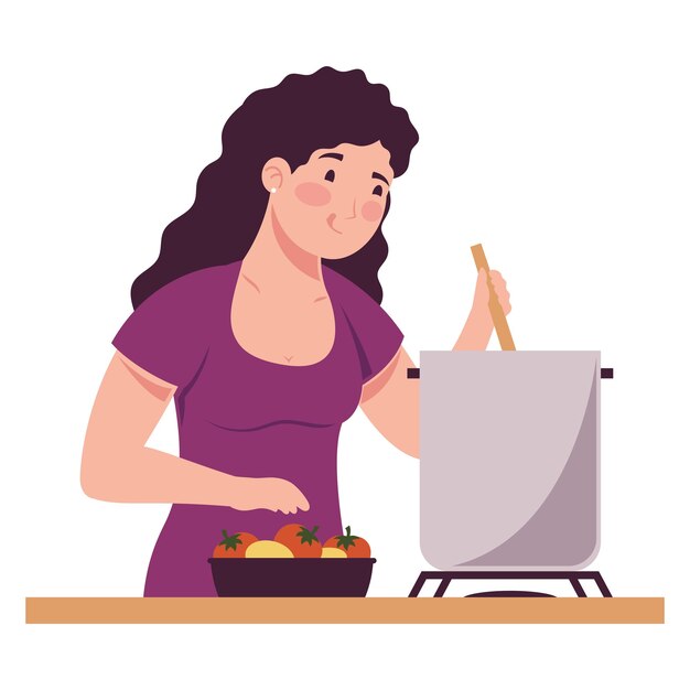 woman cooking with pot