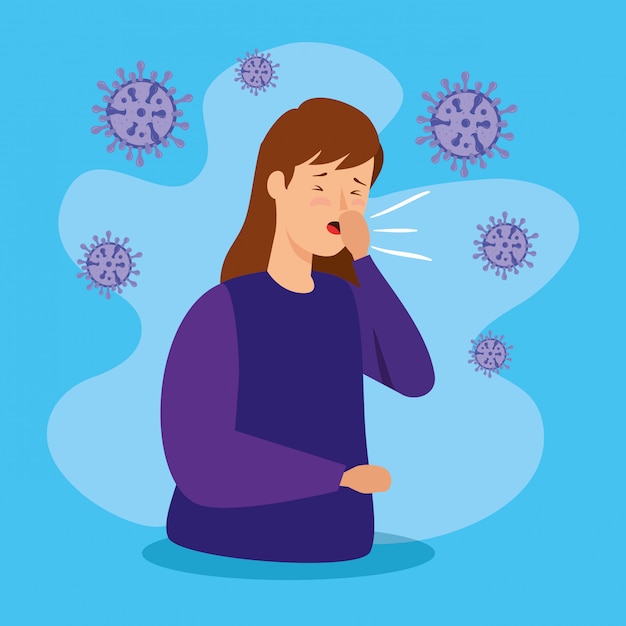 Free Vector woman coughing with covid 19