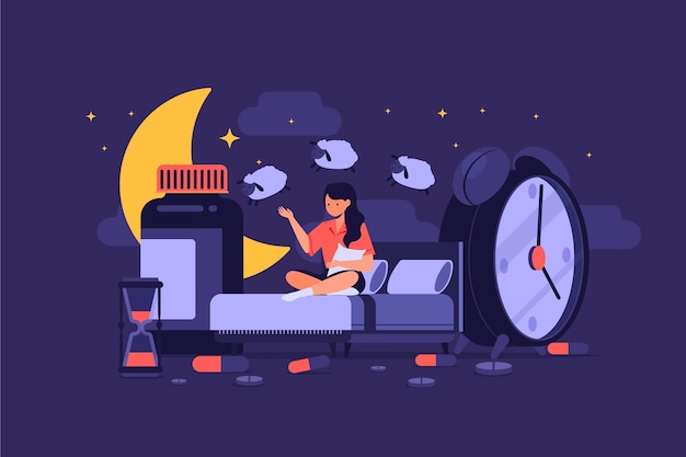 Free Vector woman counting sheep insomnia concept