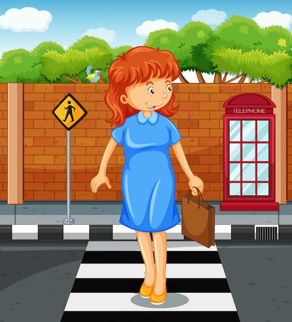 Free Vector woman crossing the road