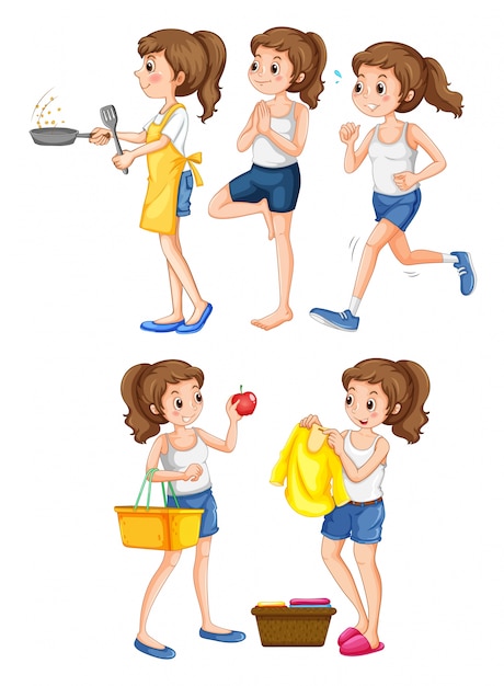 Woman doing different activities illustration