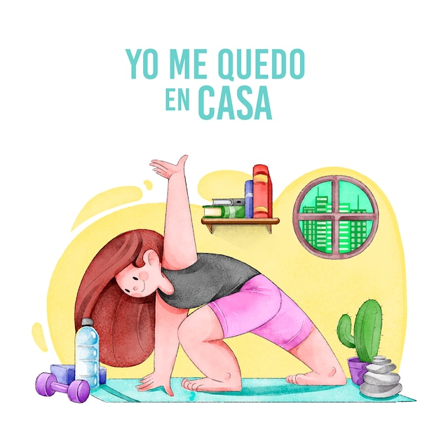 Free vector woman doing yoga at home