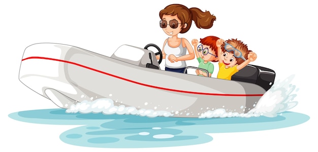 Free Vector a woman driving speedboat with children