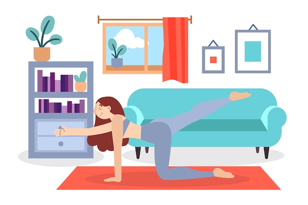 Free Vector woman exercising in the living room