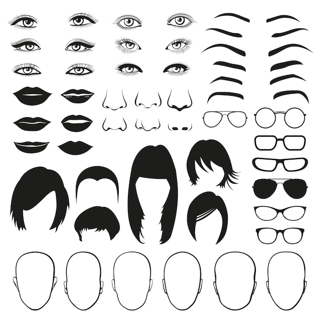 Free Vector woman face parts set