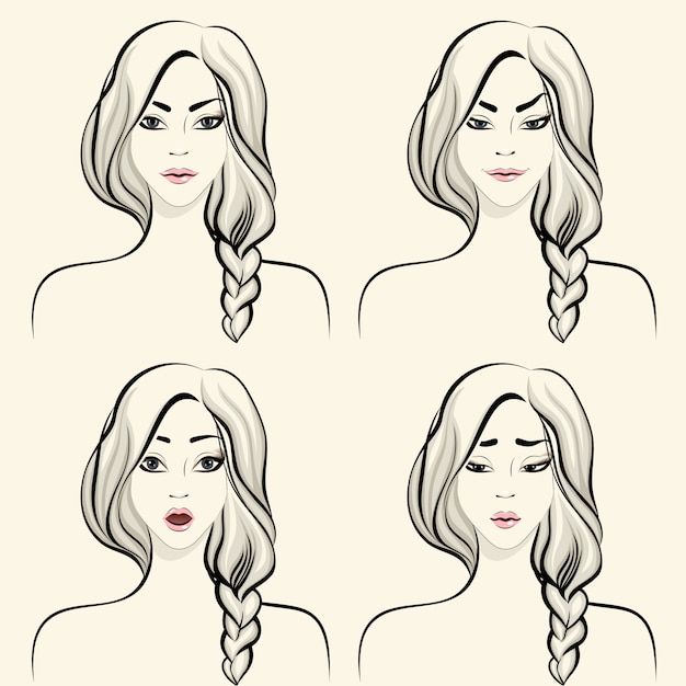 Woman facial emotions set