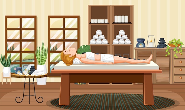 Free vector woman gets stone massage in spa scene