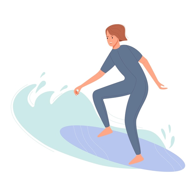 Free Vector a woman in a gray wetsuit surfs on a large wave showcasing her skill and the thrill of the sport