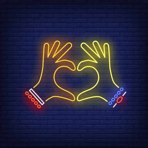 Free Vector woman hands showing heart gesture neon sign