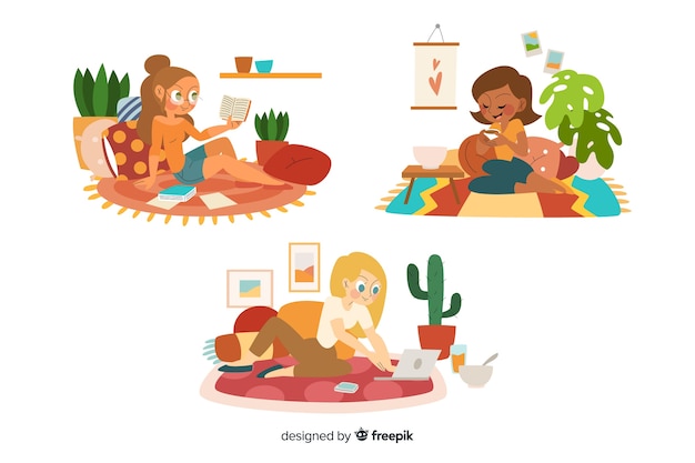 Free Vector woman having a great time at home