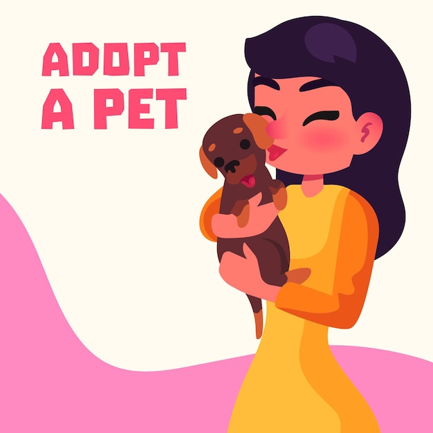 Woman holding cute adopted pet