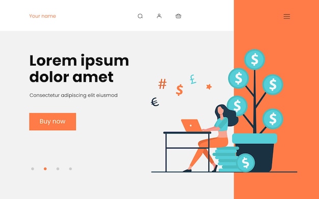 Woman investing money landing page template