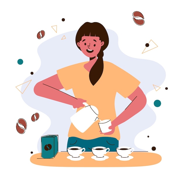 Free Vector woman making coffee illustration