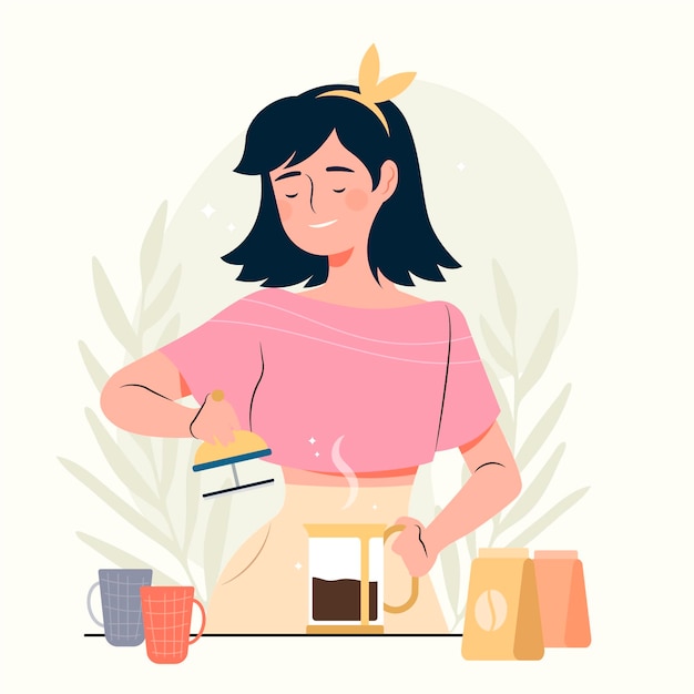 Free Vector woman making delicious coffee