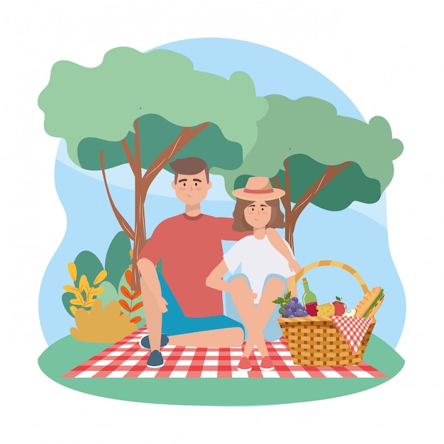 Free Vector woman and man with sandwinch and grapes with apple