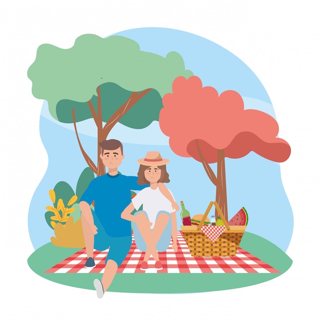 Free Vector woman and man with wine bottle and watermelon