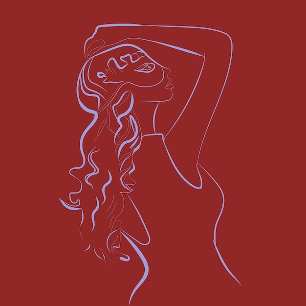 Free Vector woman in a mask line art vector on red backgrounds