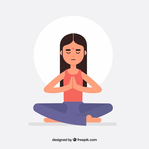 Woman meditating with flat design