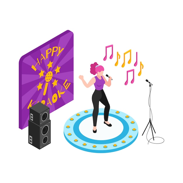 Free Vector woman performing on stage in karaoke club 3d isometric