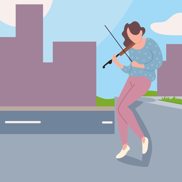 Woman playing violin in the street