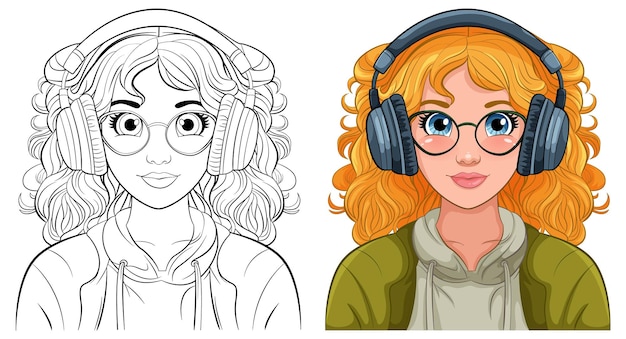 Free Vector woman portrait wearing headset listening to music