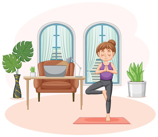 Free Vector woman practicing yoga at home