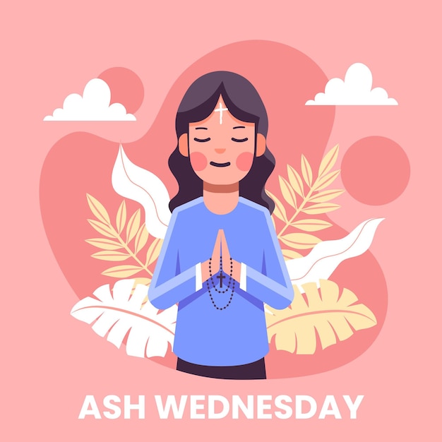 Woman praying in ash wednesday illustration