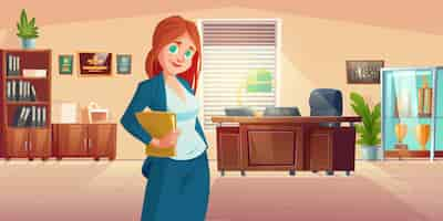 Free vector woman principal in school office with desk c