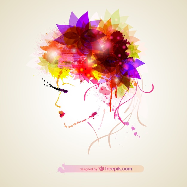 Woman profile with colorful flowers in the hair