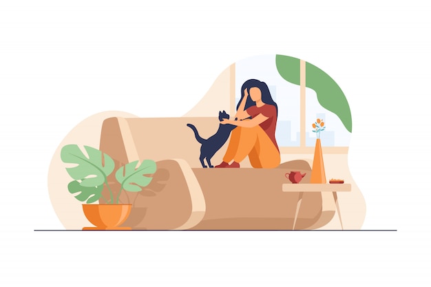 Free Vector woman relaxing at cozy home