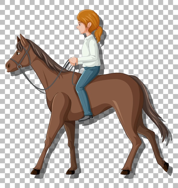 Woman riding a horse isolated