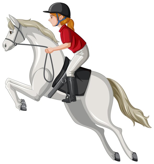 A woman riding horse on white background