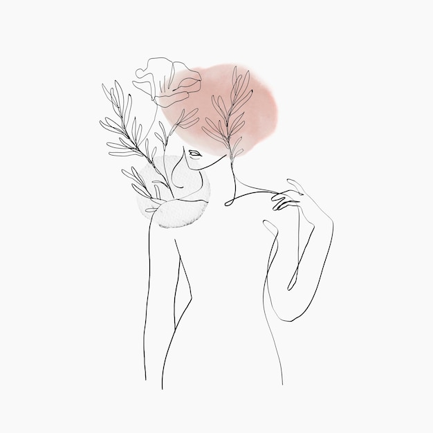 Free Vector woman&amp;rsquo;s body line art vector floral pink pastel feminine illustration