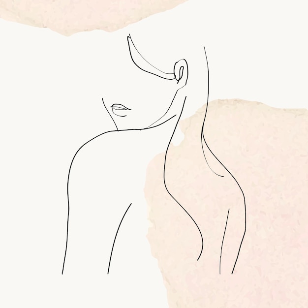 Free Vector woman&amp;rsquo;s upper body vector line art illustration on beige pastel watercolor background