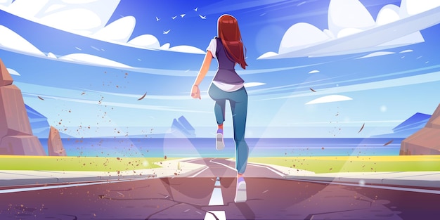 Free Vector woman run, sport workout, girl running by road