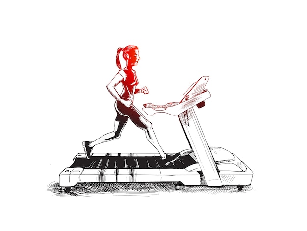 Free Vector woman running on a treadmill tshirt design hand drawn sketch vector illustration