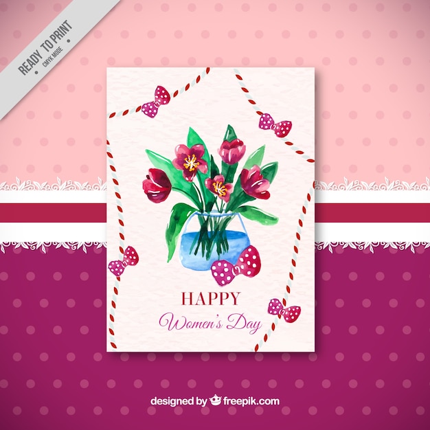 Woman's day greeting card with watercolor