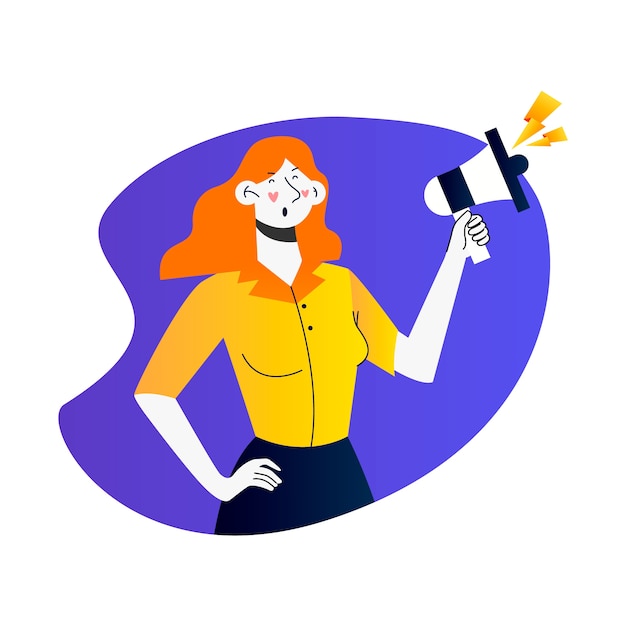 Free Vector woman screaming and holding megaphone