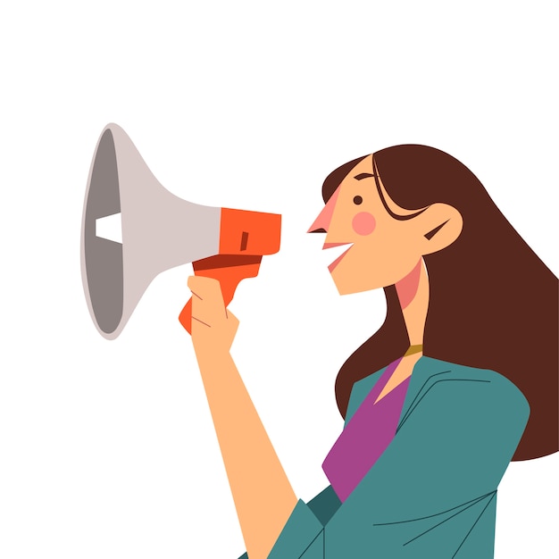 Woman screaming into a megaphone