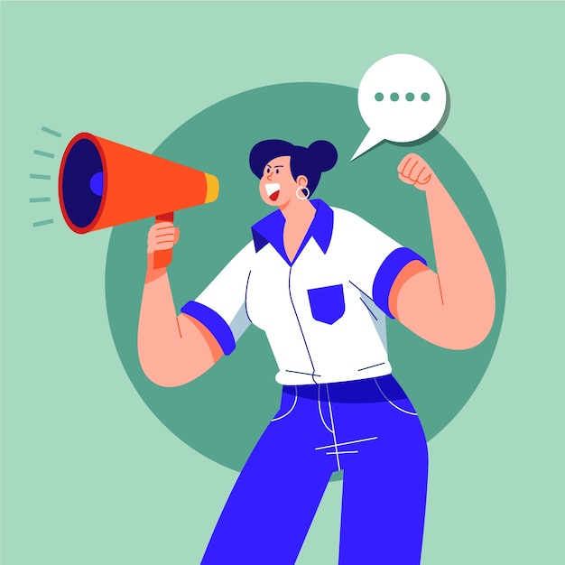 Free Vector woman screaming loudly with a megaphone