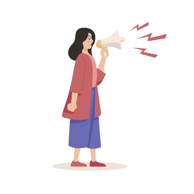 Free Vector woman screaming with a megaphone concept