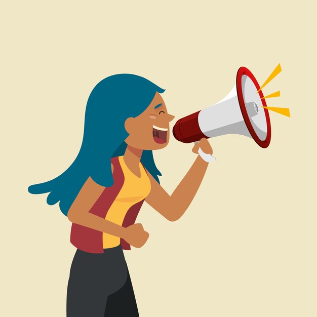 Woman screaming with a megaphone