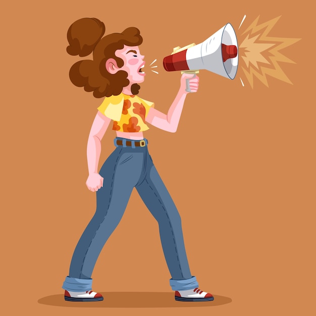 Woman screaming with a megaphone